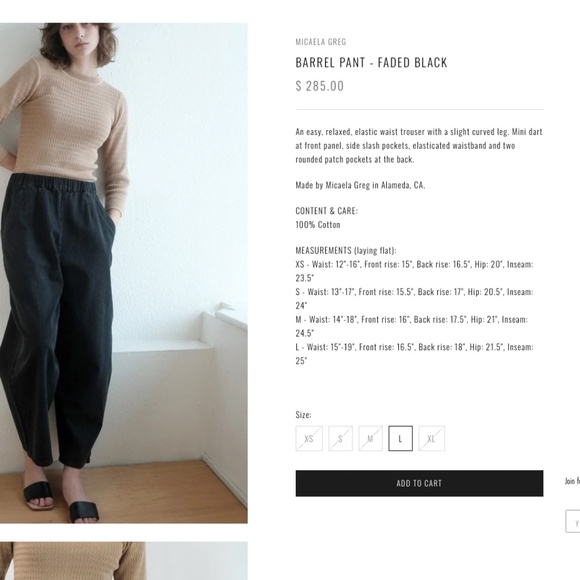 MICAELA GREG The Barrel Pant In Faded Black Iconic Curved Leg Cotton Denim XL - Picture 8 of 16